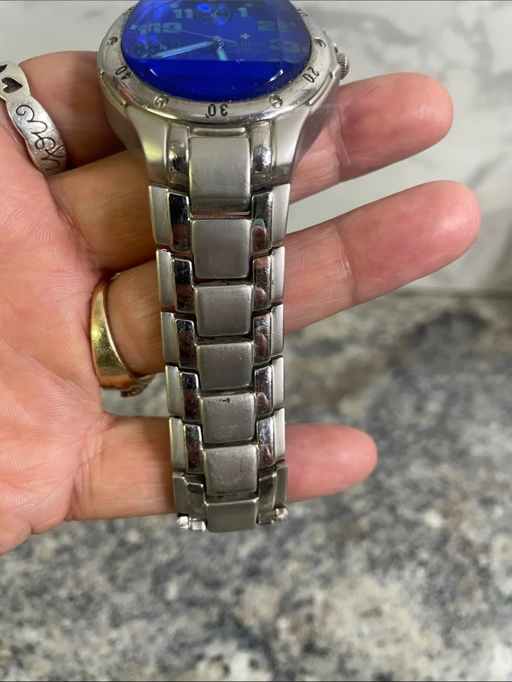 Geneva Silver Bracelet Watch with Blue Dial